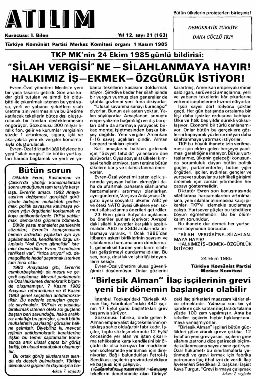 Atılım Sayı 163 - 01 Kasım 1985 kapak görseli