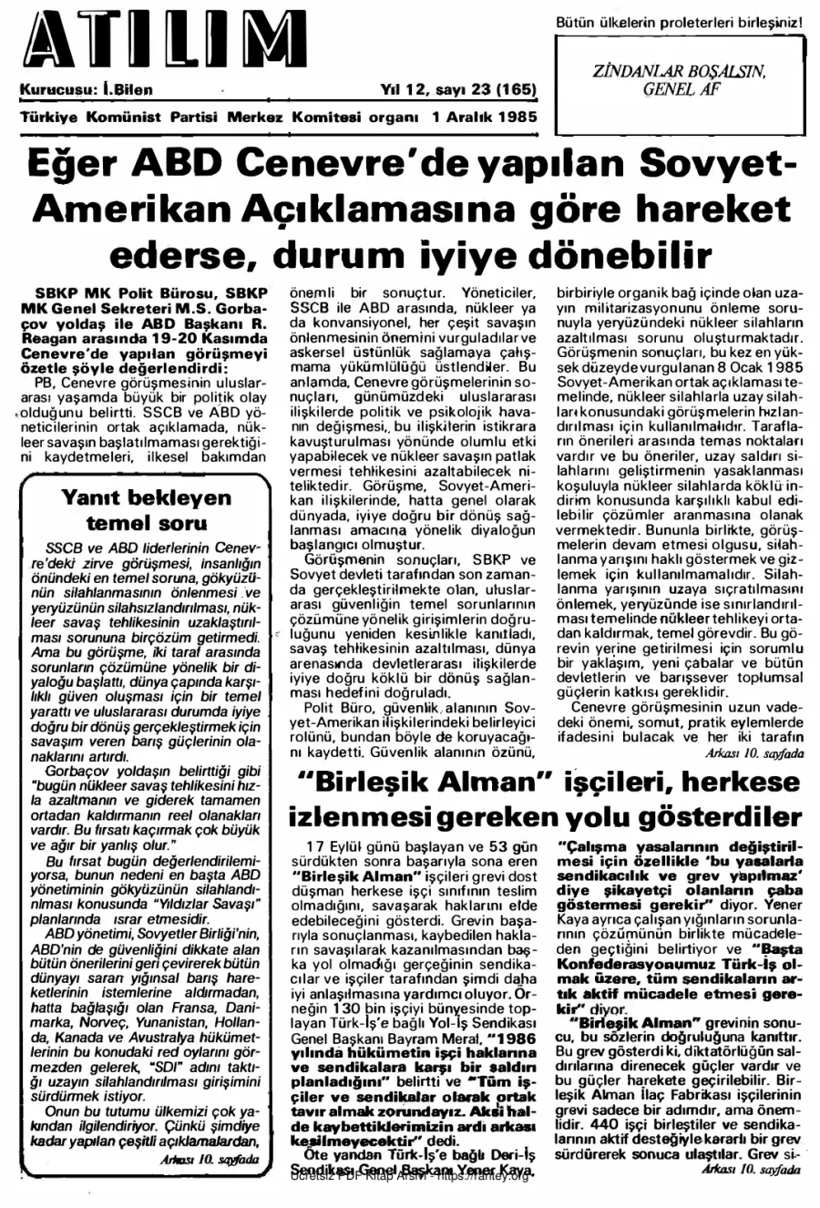 Atılım Sayı 165 - 01 Aralık 1985 kapak görseli