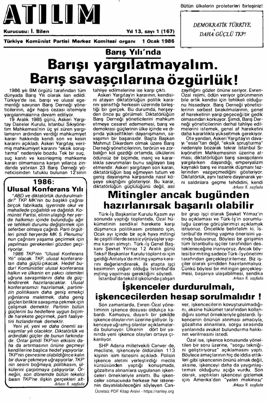 Atılım Sayı 167 - 01 Ocak 1986 kapak görseli
