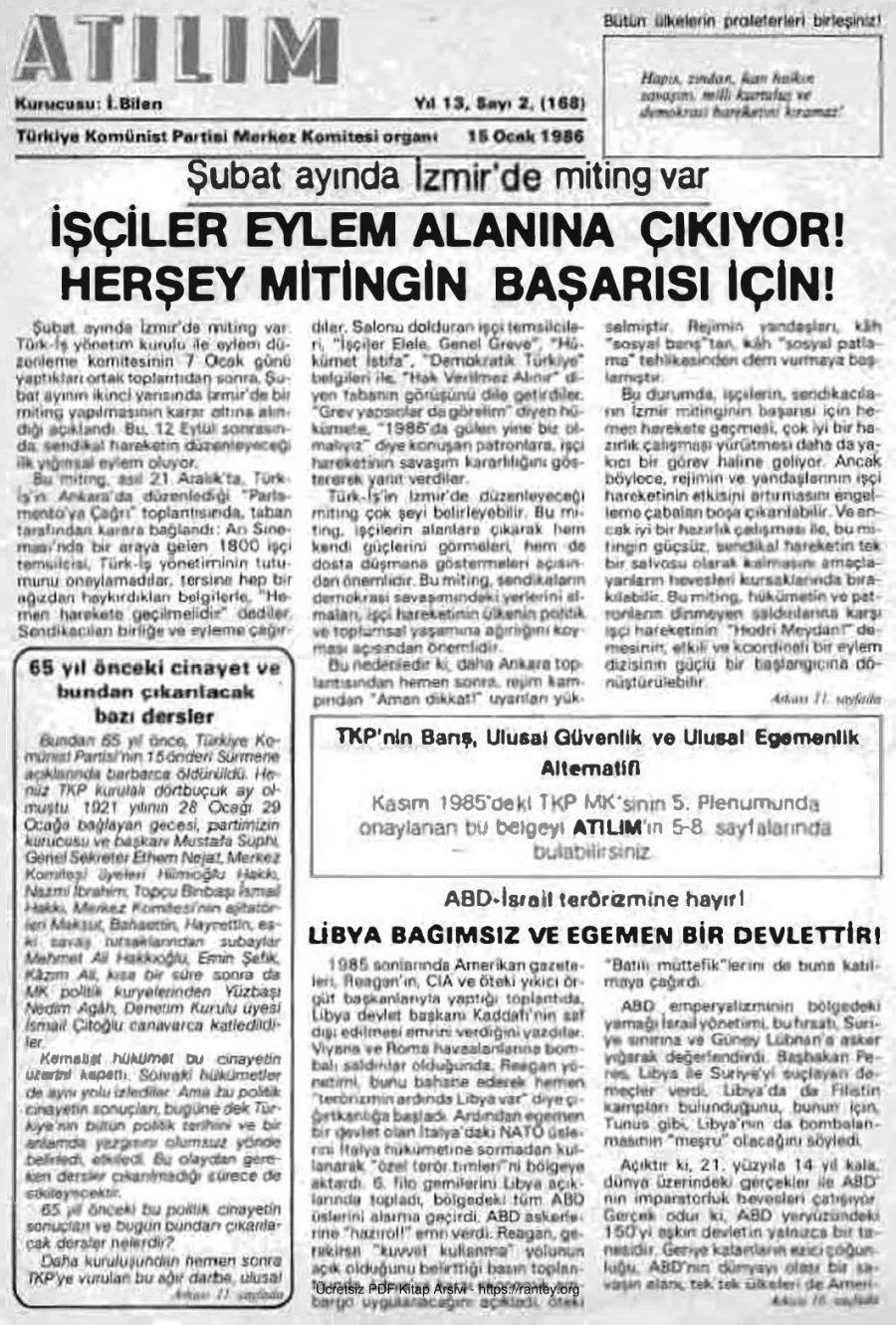 Atılım Sayı 168 - 15 Ocak 1986 kapak görseli