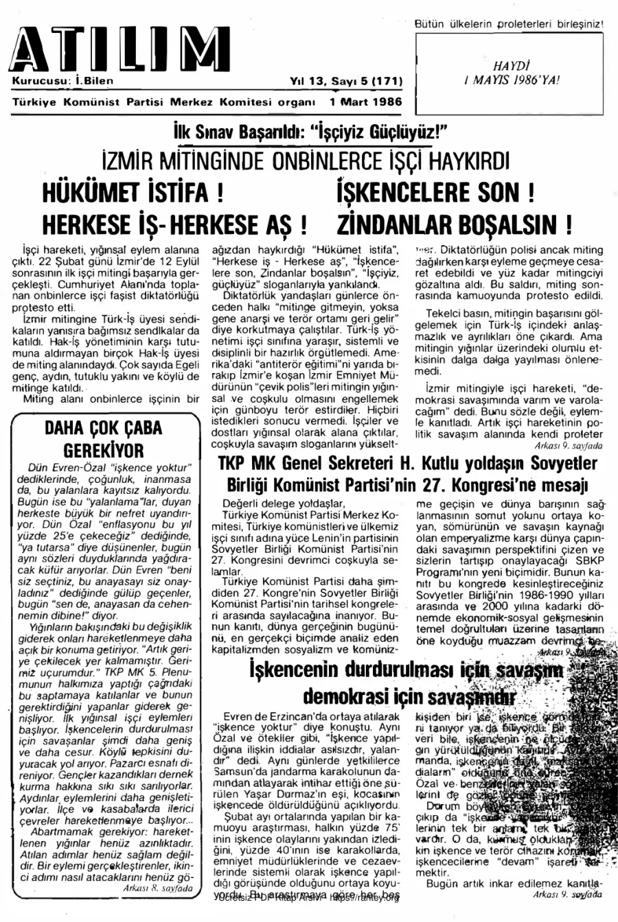 Atılım Sayı 171 - 01 Mart 1986 kapak görseli