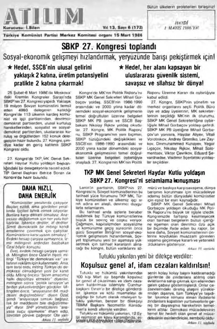 Atılım Sayı 172 - 15 Mart 1986 kapak görseli