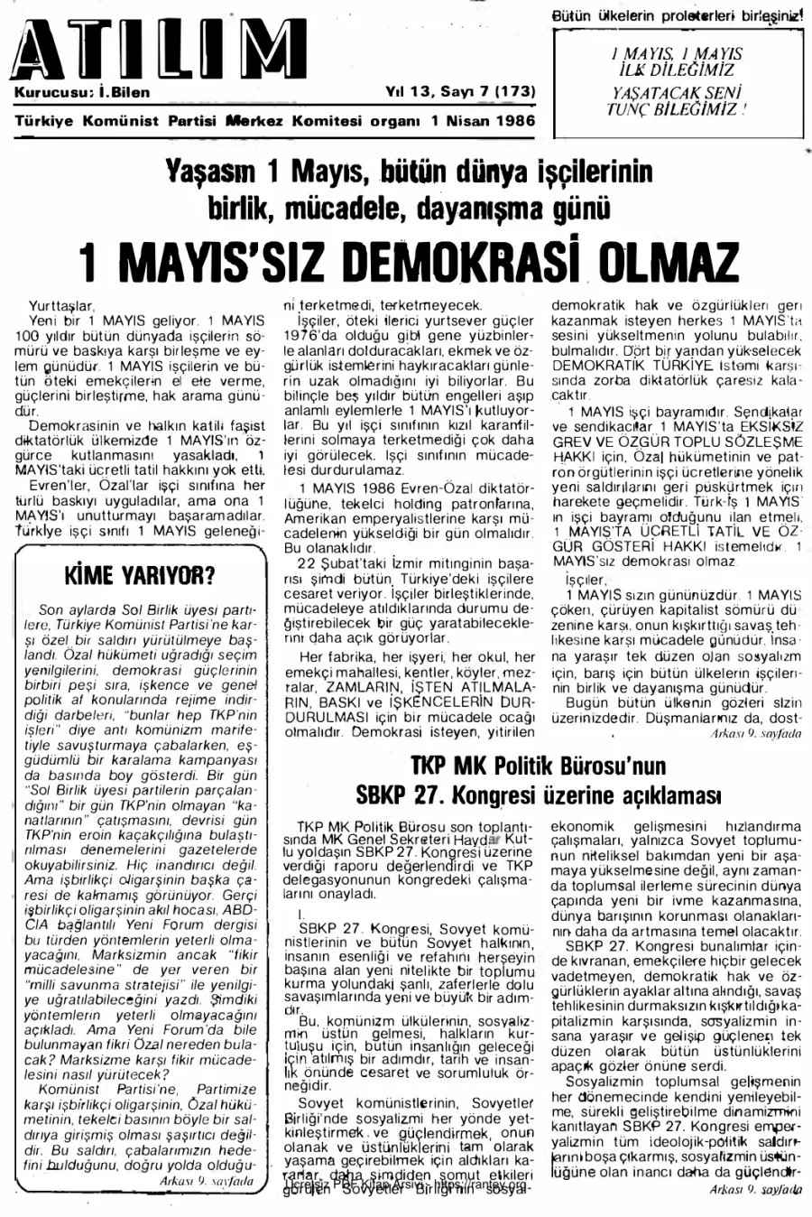Atılım Sayı 173 - 01 Nisan 1986 kapak görseli