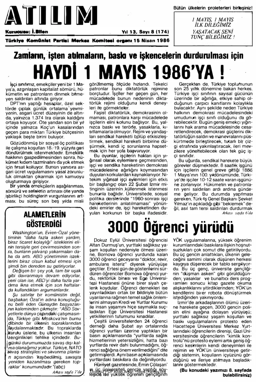 Atılım Sayı 174 - 15 Nisan 1986 kapak görseli