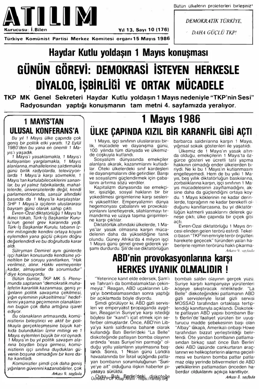 Atılım Sayı 176 - 15 Mayıs 1986 kapak görseli