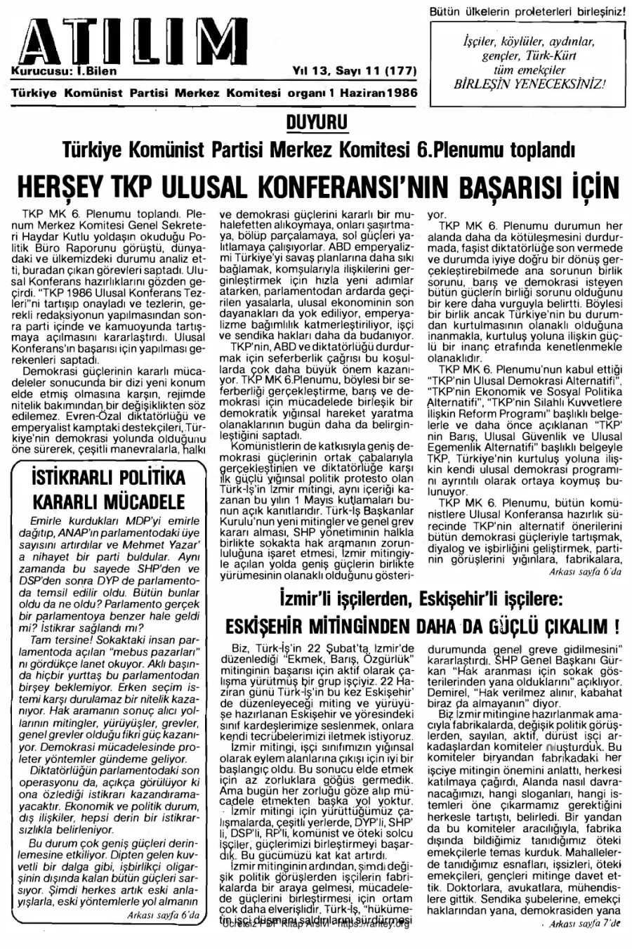 Atılım Sayı 177 - 01 Haziran 1986 kapak görseli