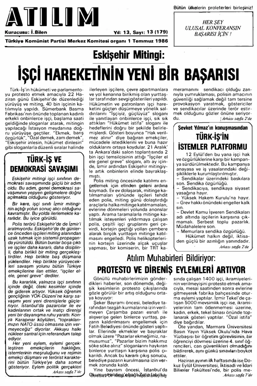 Atılım Sayı 179 - 01 Temmuz 1986 kapak görseli