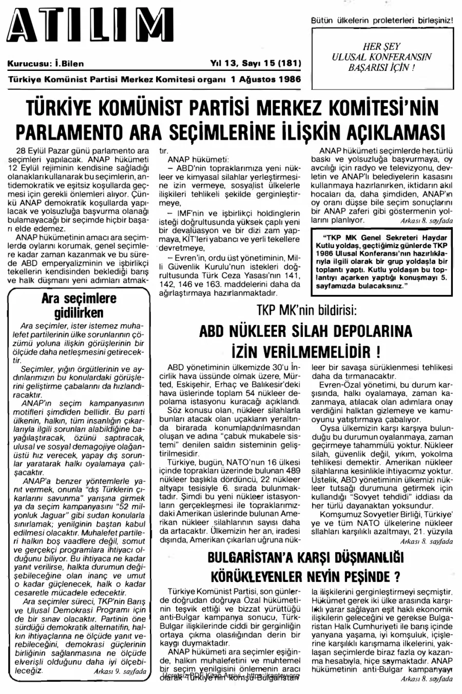 Atılım Sayı 181 - 01 Ağustos 1986 kapak görseli