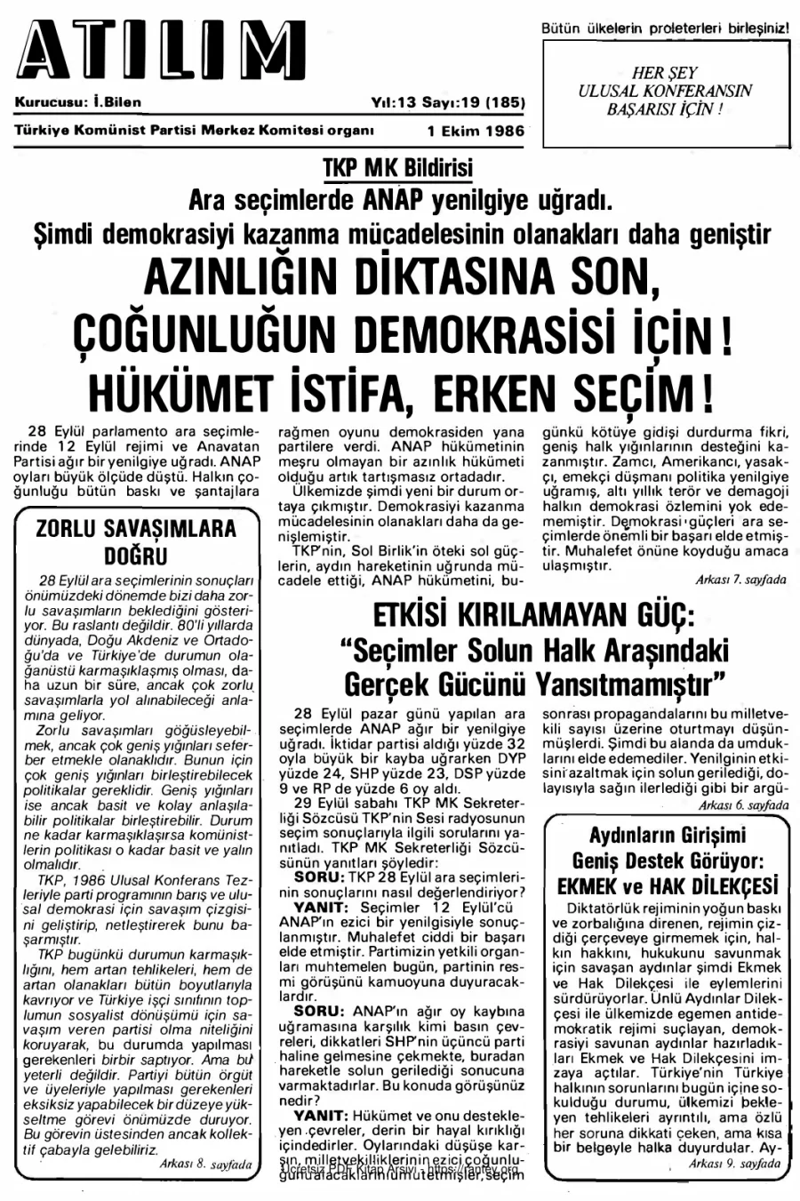Atılım Sayı 185 - 01 Ekim 1986 kapak görseli