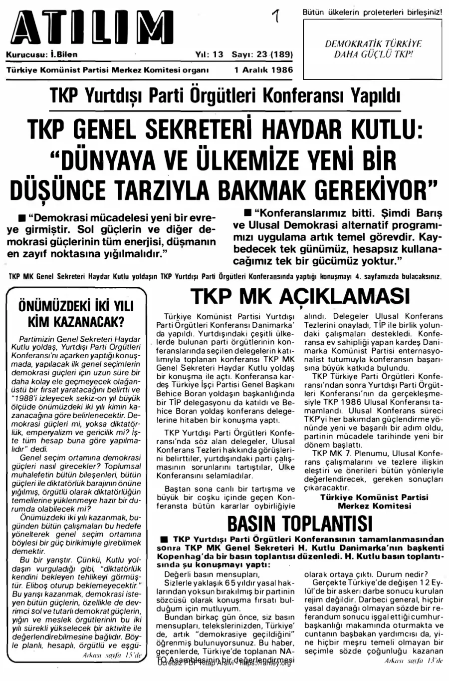 Atılım Sayı 189 - 01 Aralık 1986 kapak görseli