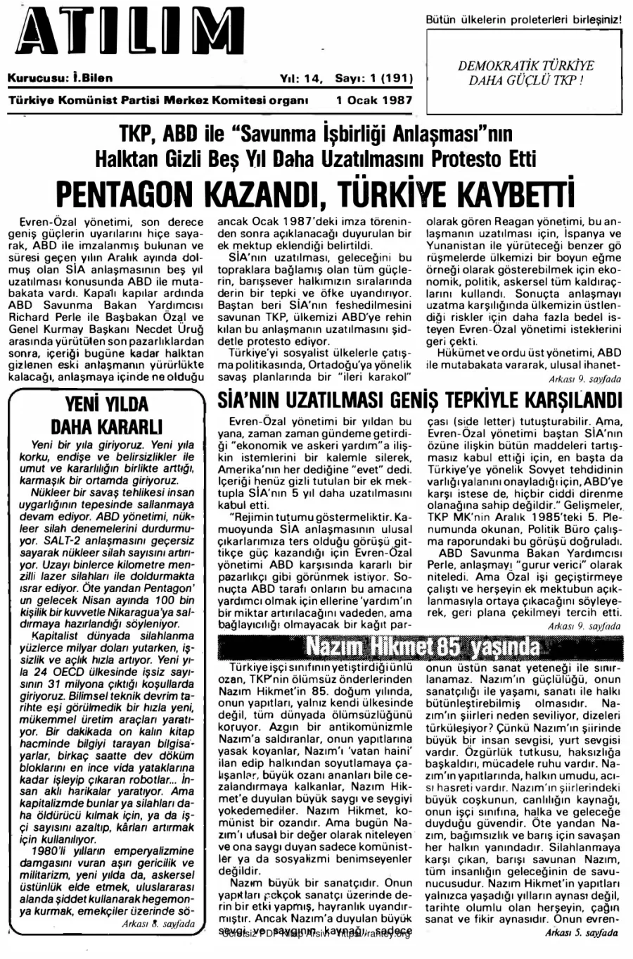 Atılım Sayı 191 - 01 Ocak 1987 kapak görseli