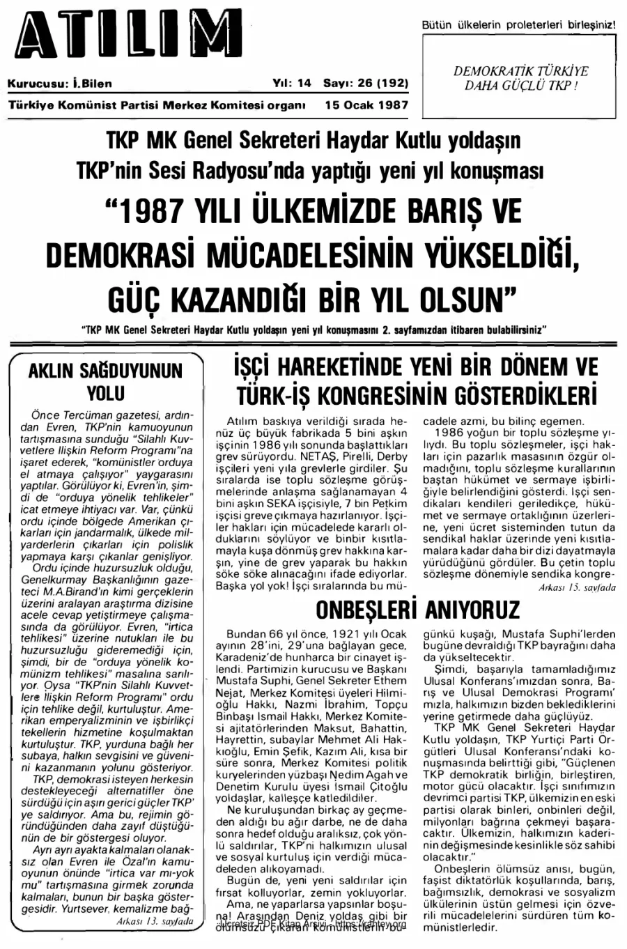 Atılım Sayı 192 - 15 Ocak 1987 kapak görseli
