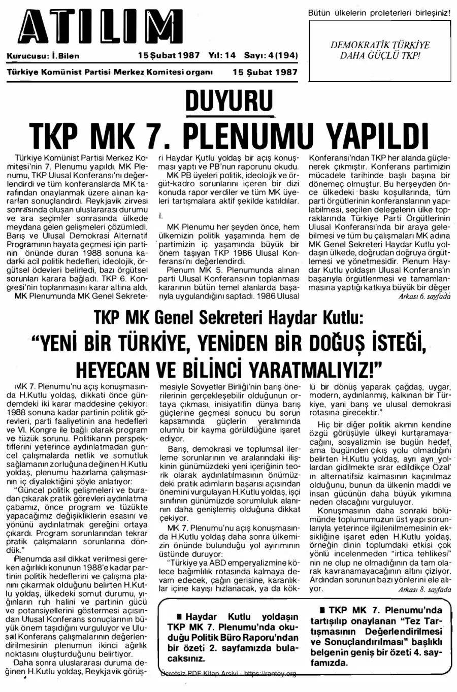 Atılım Sayı 194 - 15 Şubat 1987 kapak görseli