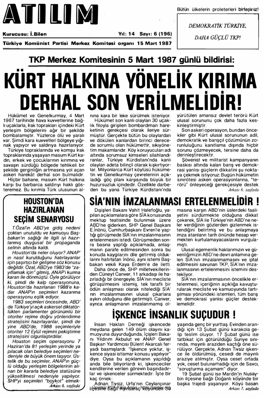 Atılım Sayı 196 - 15 Mart 1987 kapak görseli