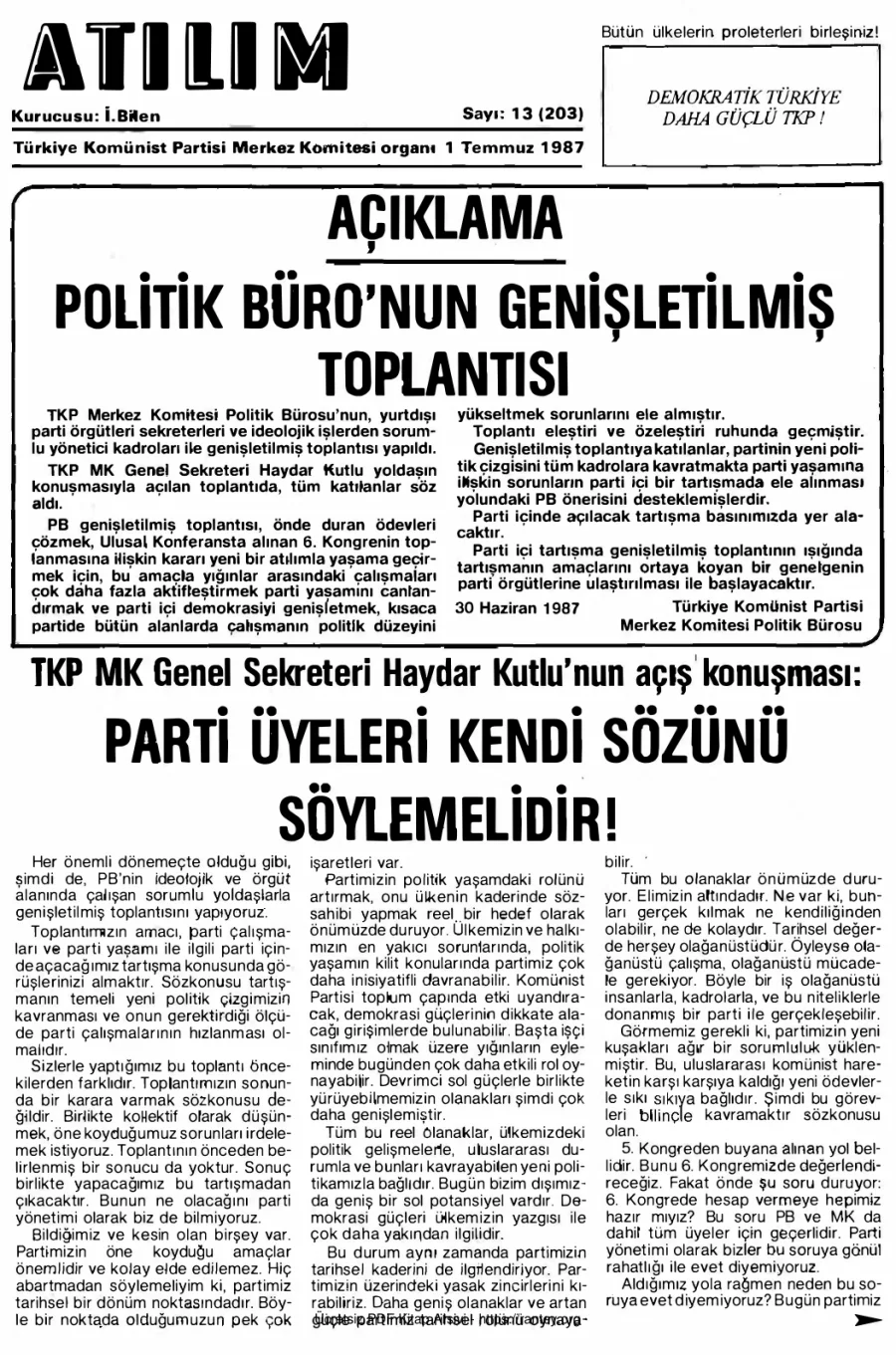 Atılım Sayı 203 - 01 Temmuz 1987 kapak görseli