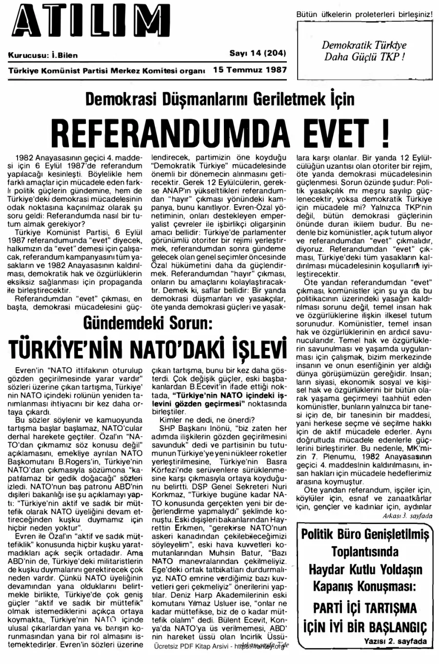 Atılım Sayı 204 - 15 Temmuz 1987 kapak görseli
