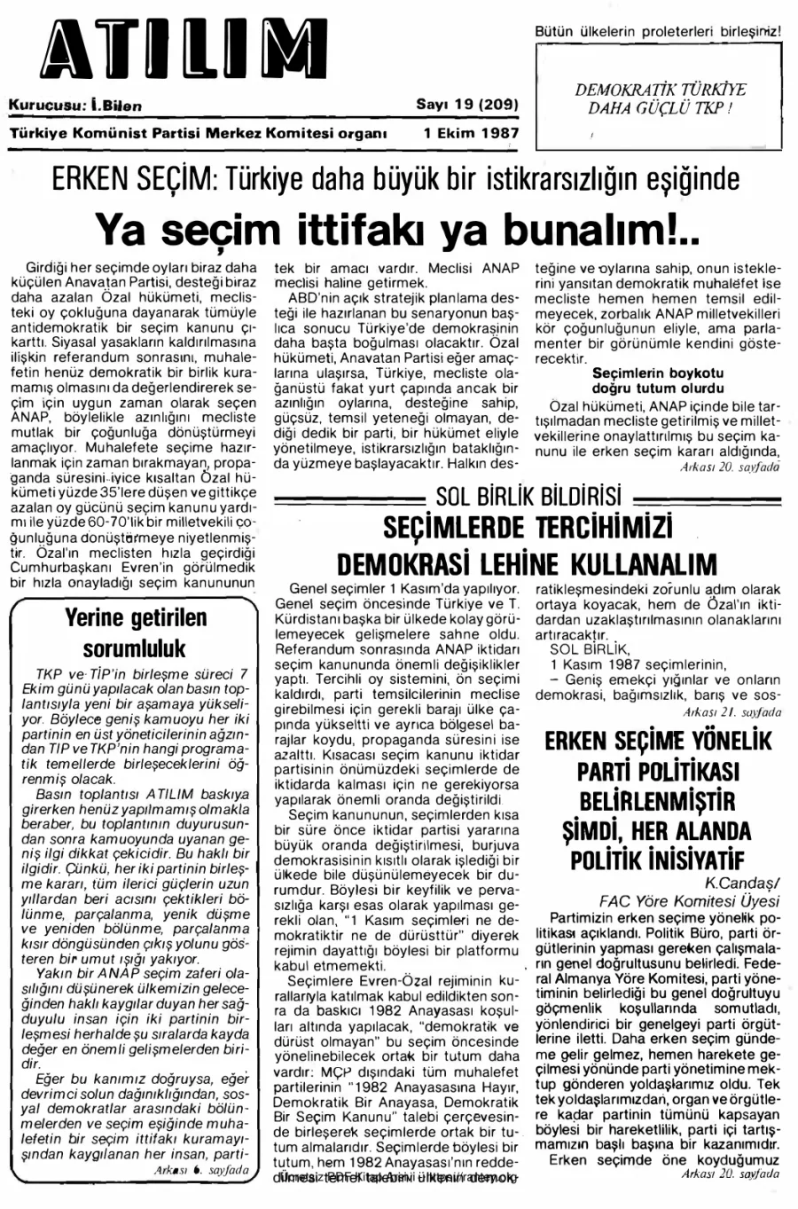 Atılım Sayı 209 - 01 Ekim 1987 kapak görseli