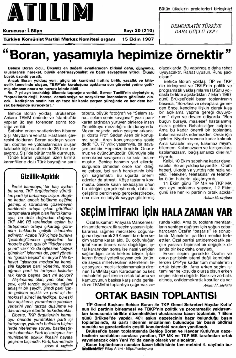 Atılım Sayı 210 - 15 Ekim 1987 kapak görseli