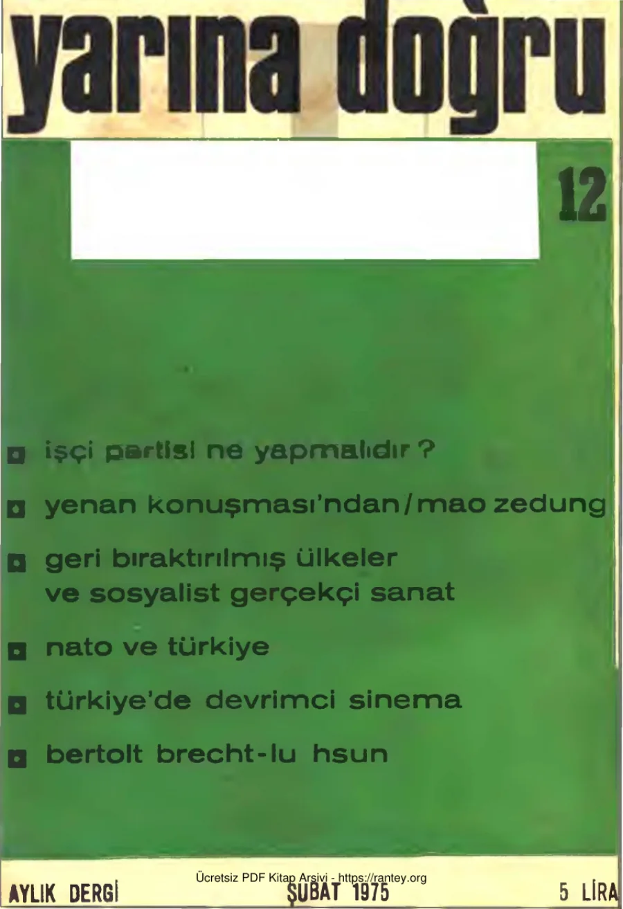 Aylık Siyaset Kültür Sanat Dergisi Sayı 12 Şubat 1975 kapak görseli