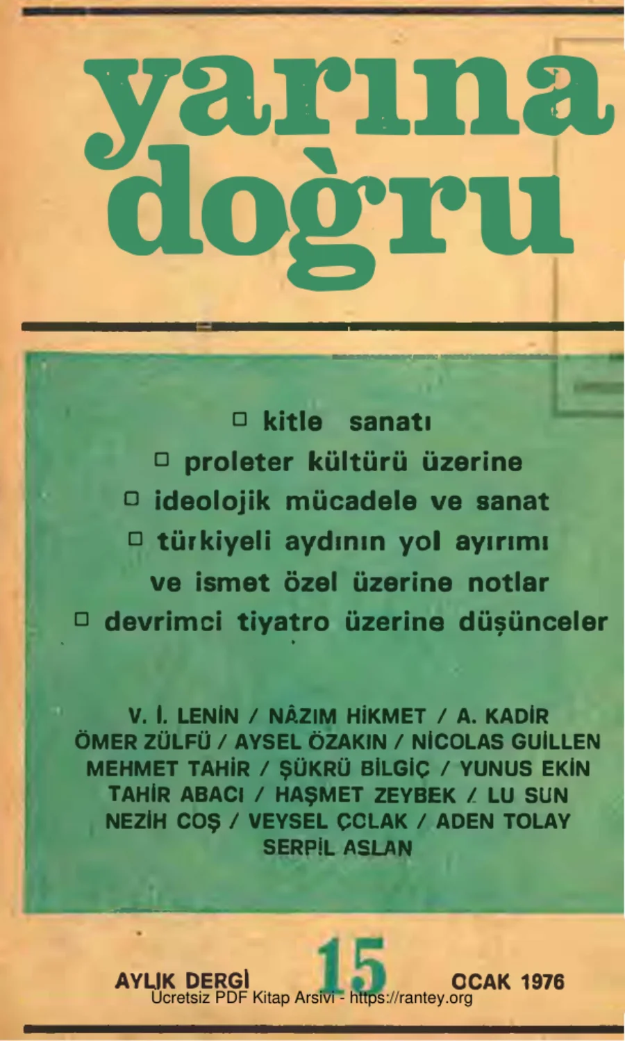 Aylık Siyaset Kültür Sanat Dergisi Sayı 15 Ocak 1976 kapak görseli