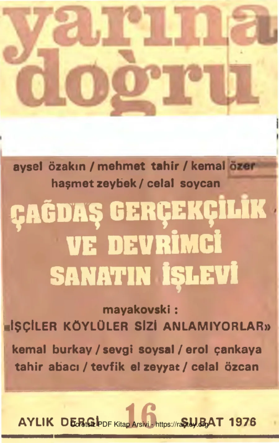 Aylık Siyaset Kültür Sanat Dergisi Sayı 16 Şubat 1976 kapak görseli