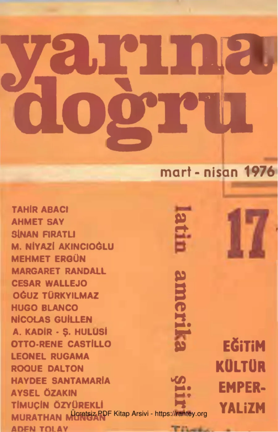 Aylık Siyaset Kültür Sanat Dergisi Sayı 17 Mart Nisan 1976 kapak görseli