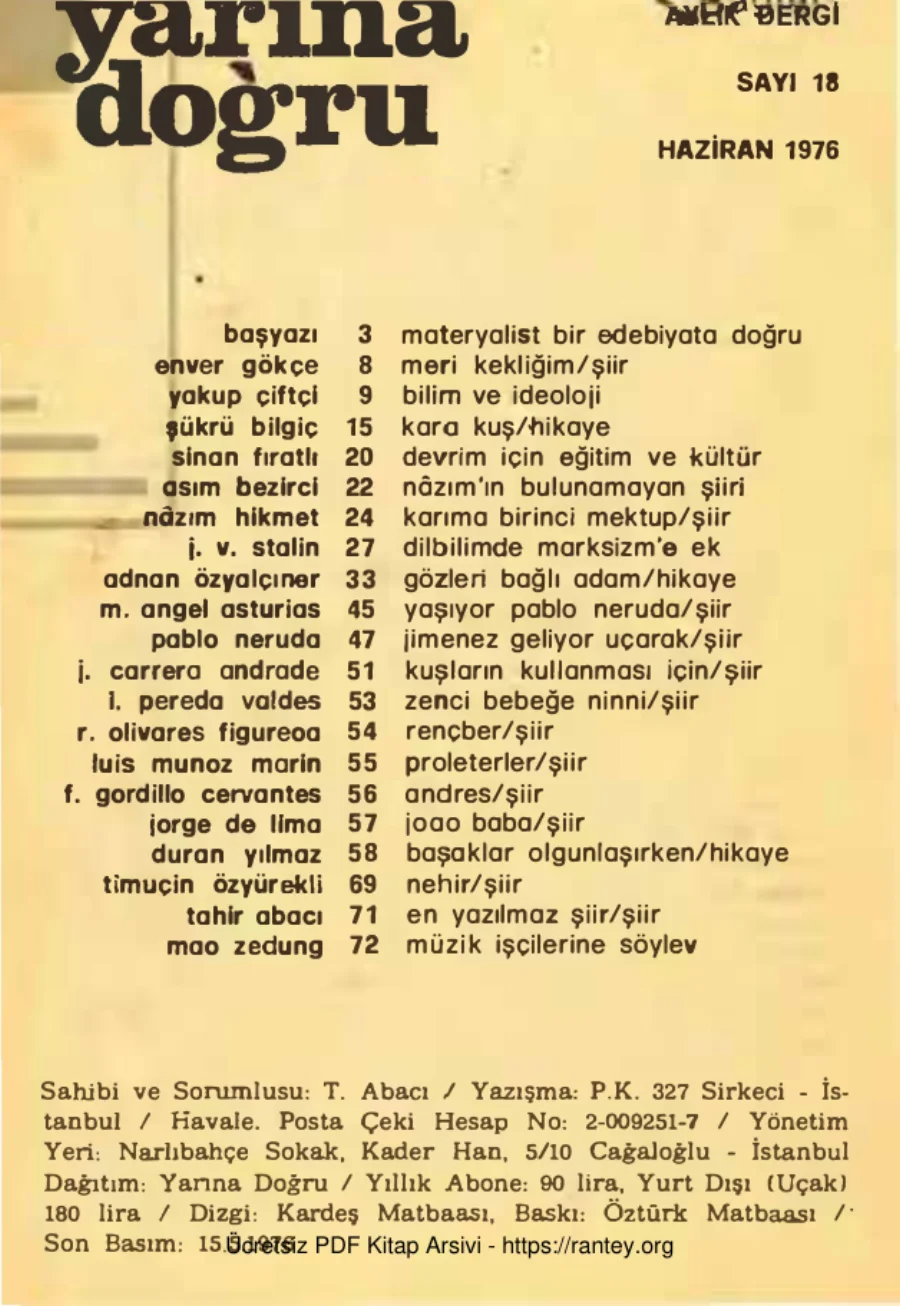 Aylık Siyaset Kültür Sanat Dergisi Sayı 18 Mayıs Haziran 1976 kapak görseli