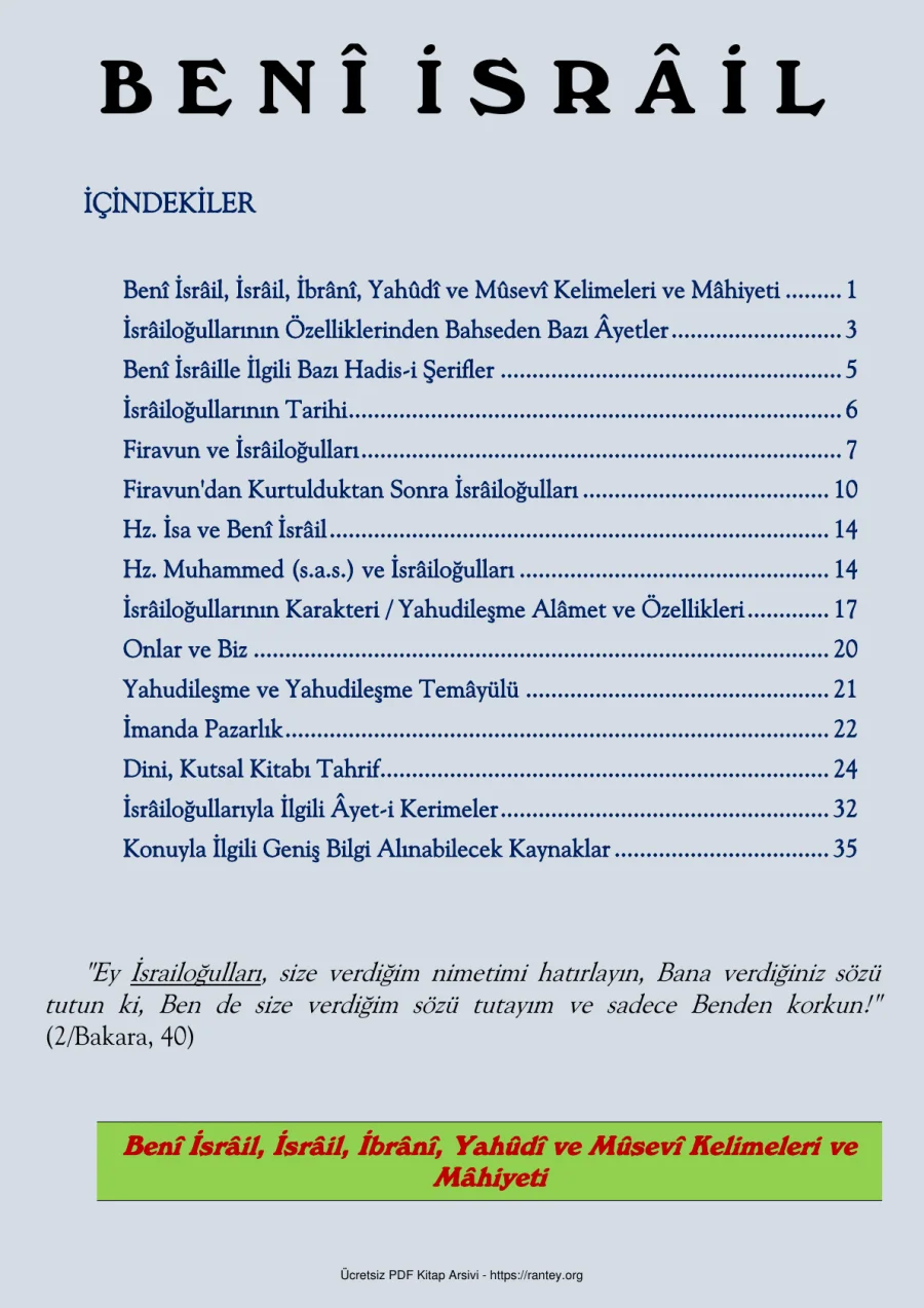 B E N İ S R İ L KAVRAMI Ebu Abdulmumin Tekin Mıhçı kapak görseli