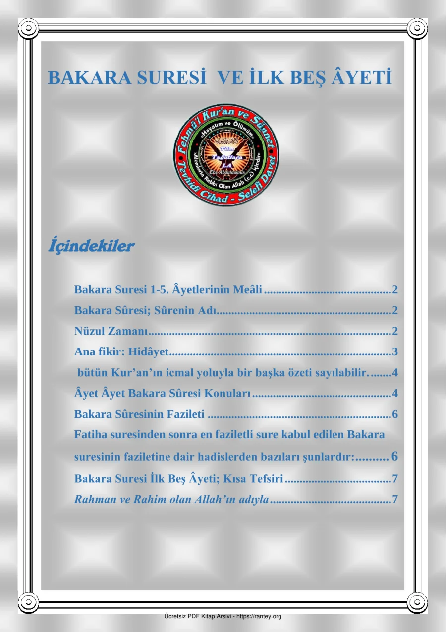 BAKARA SURESİ VE İLK BEŞ YET Ebu Abdulmumin Tekin Mıhçı kapak görseli