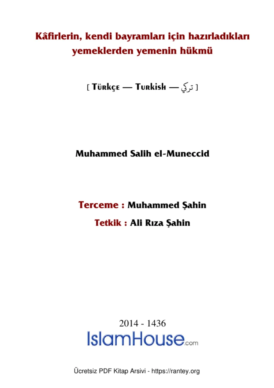 bayramları için hazırladıkları yemeklerden yemenin hükmü Ebu Abdulmumin Tekin Mıhçı kapak görseli