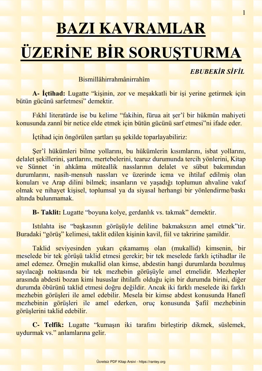 BAZI KAVRAMLAR ÜZERİNE BİR SORUŞTURMA KAVRAMI Ebu Abdulmumin Tekin Mıhçı kapak görseli