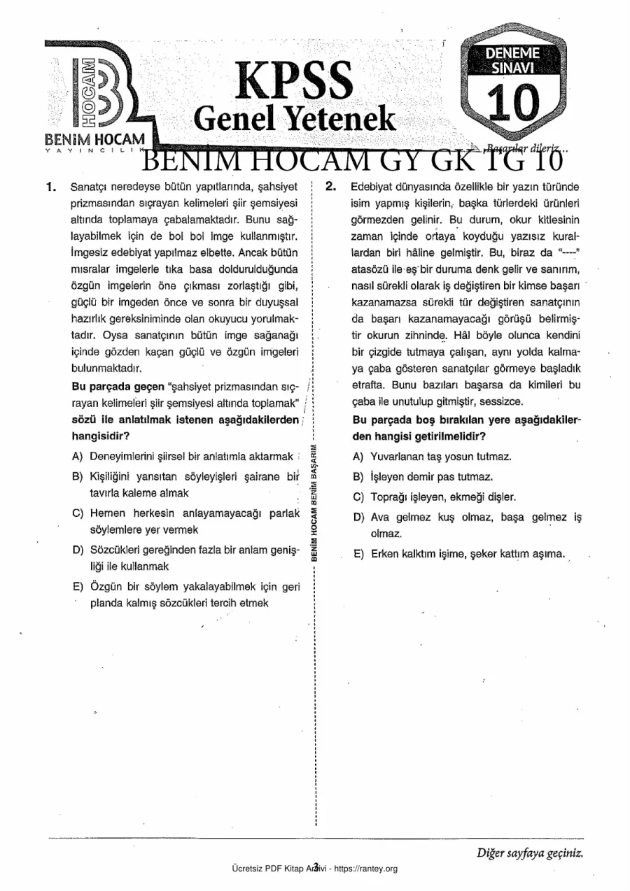 BENİM HOCAM 2018 TURKIYE GENELİ GY GK 10 kapak görseli