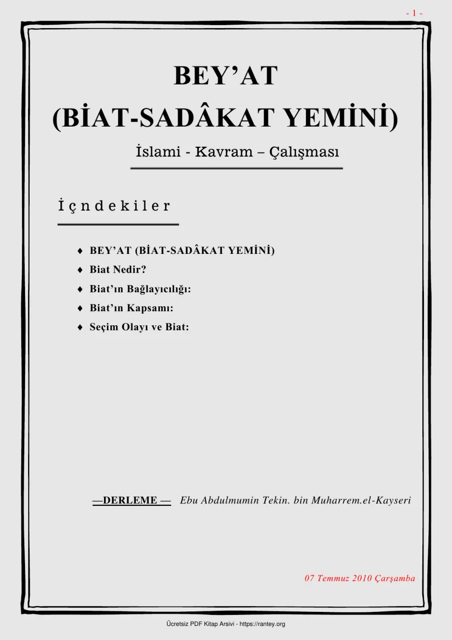 BEYAT BİAT SADKAT YEMİNİ KAVRAMI Ebu Abdulmumin Tekin Mıhçı kapak görseli