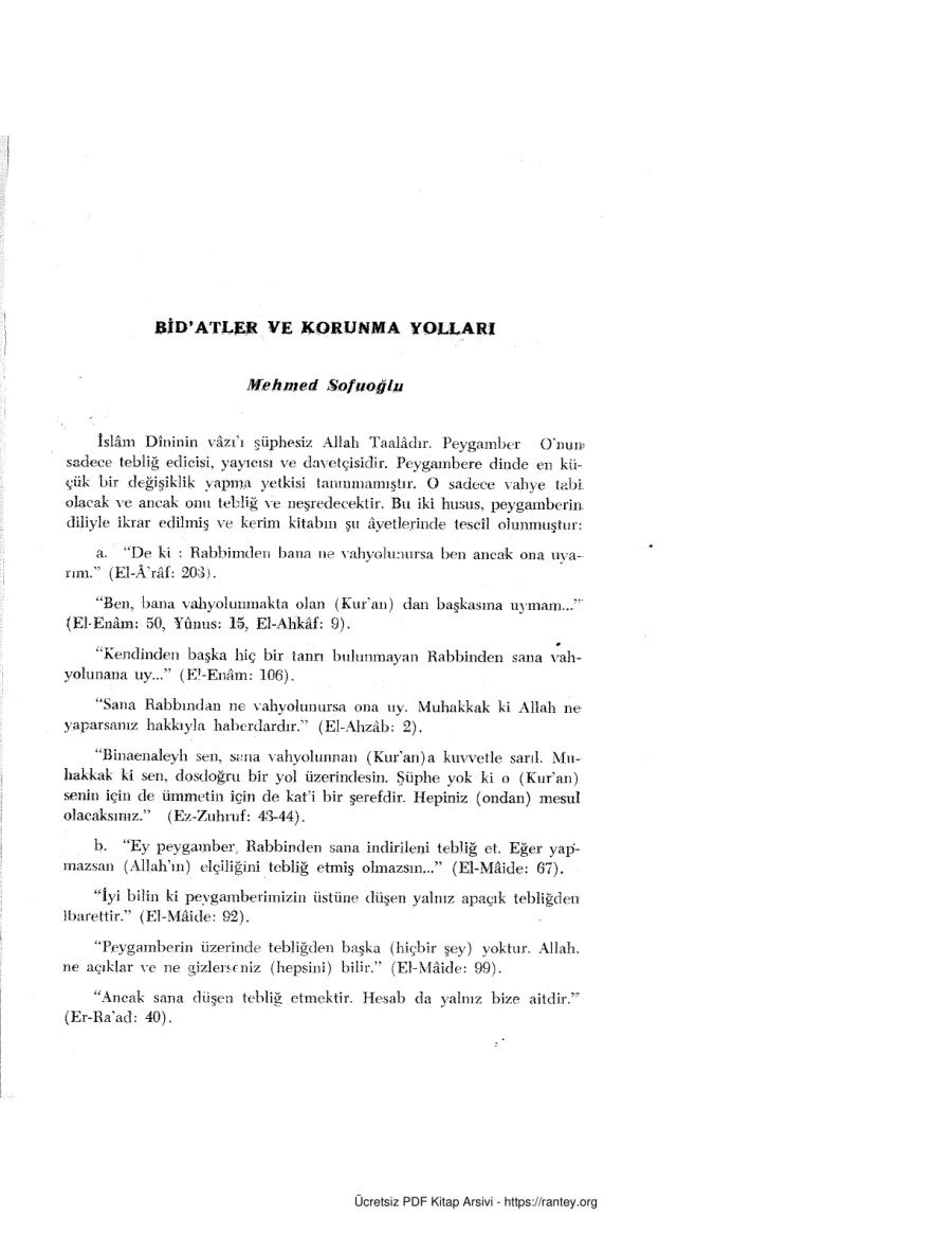 BİDATLER VE KORUNMA YOLLARI 1964 MEHMET SOFUUOGLUM YAZILDI kapak görseli