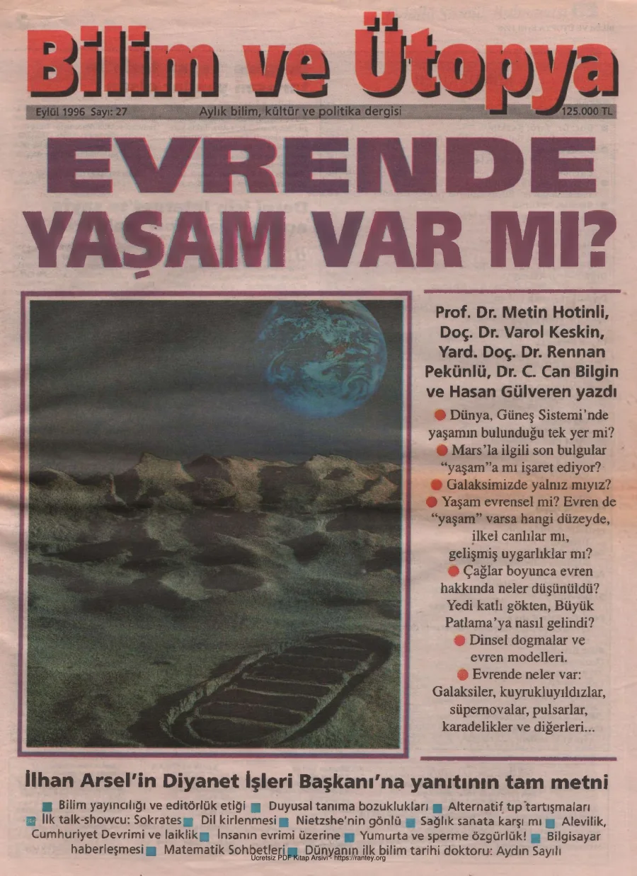 Bilim ve Ütopya Sayı 027 Eylül 1996 kapak görseli