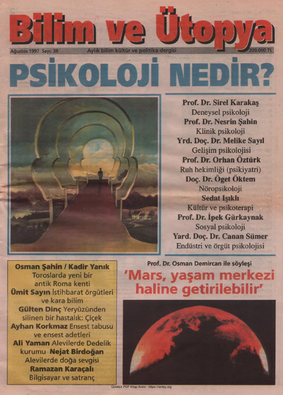 Bilim ve Ütopya Sayı 038 Ağustos 1997 kapak görseli