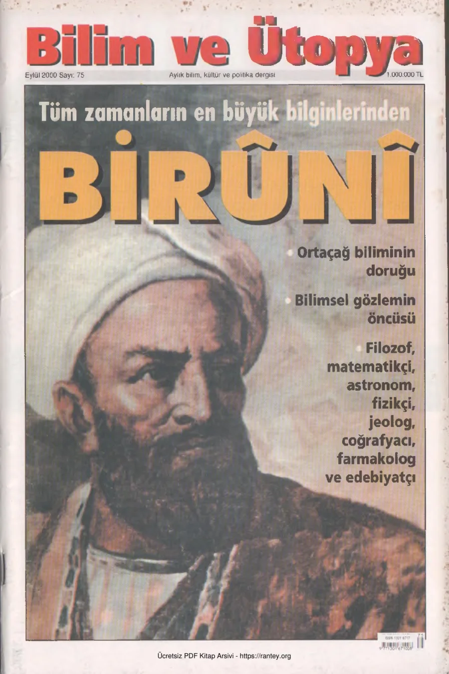 Bilim ve Ütopya Sayı 075 Eylül 2000 kapak görseli
