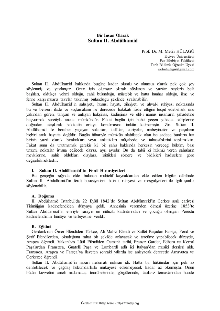 Bİr İnsan Olarak Sultan 2 Abdülhamid kapak görseli