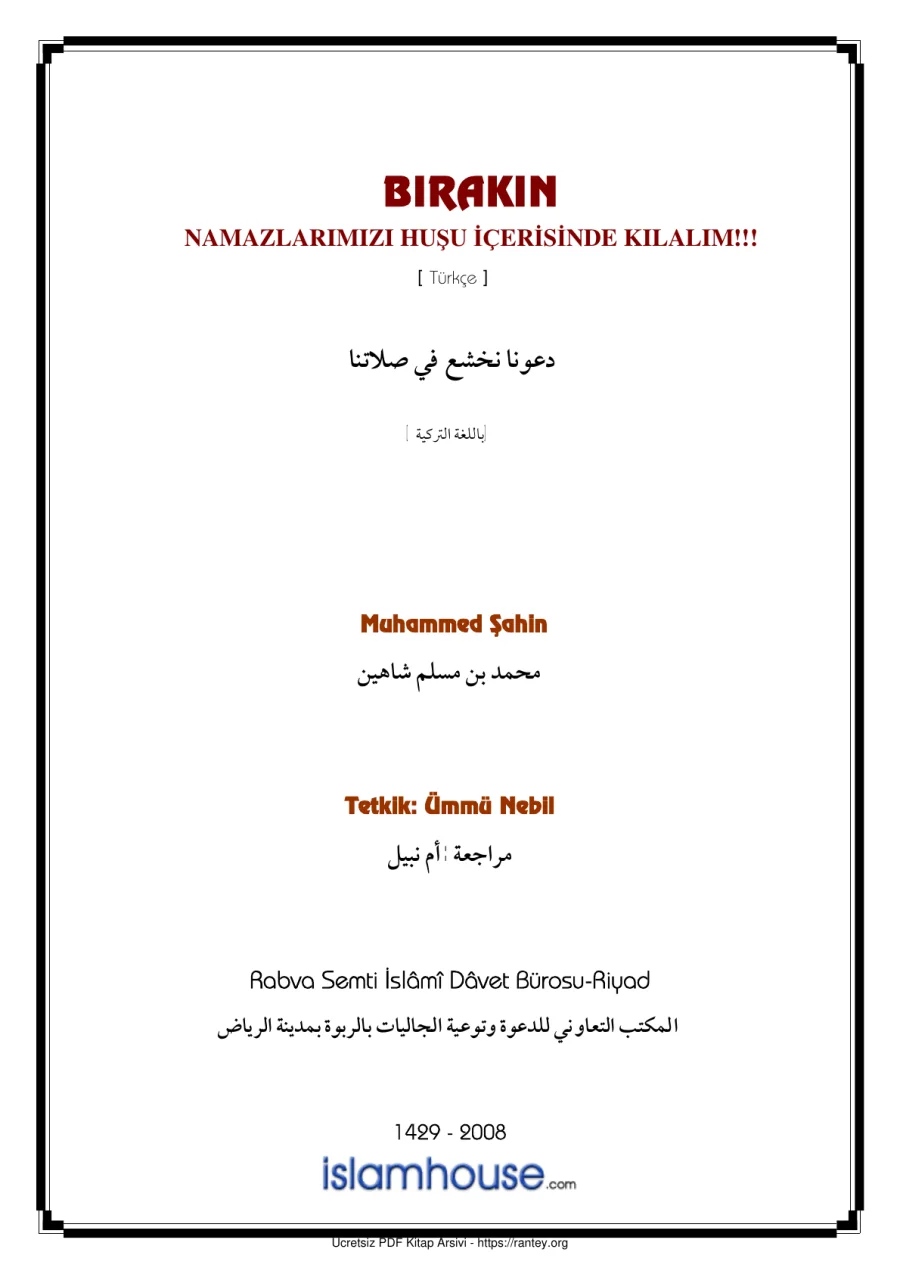 BIRAKIN NAMAZLARI HUŞU İÇİNDE KILALIM Ebu Abdulmumin Tekin Mıhçı kapak görseli