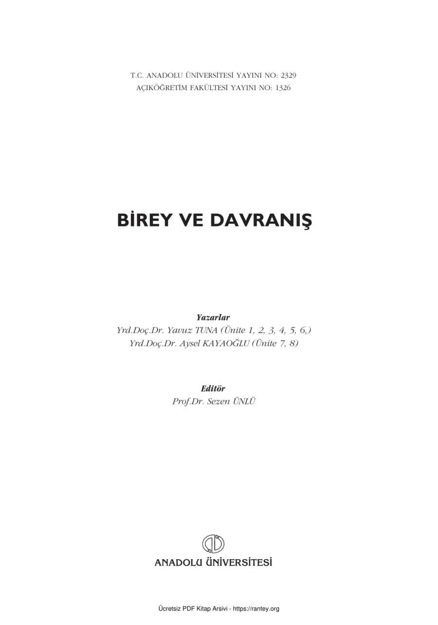 BireyVeDavranış SOS106U kapak görseli