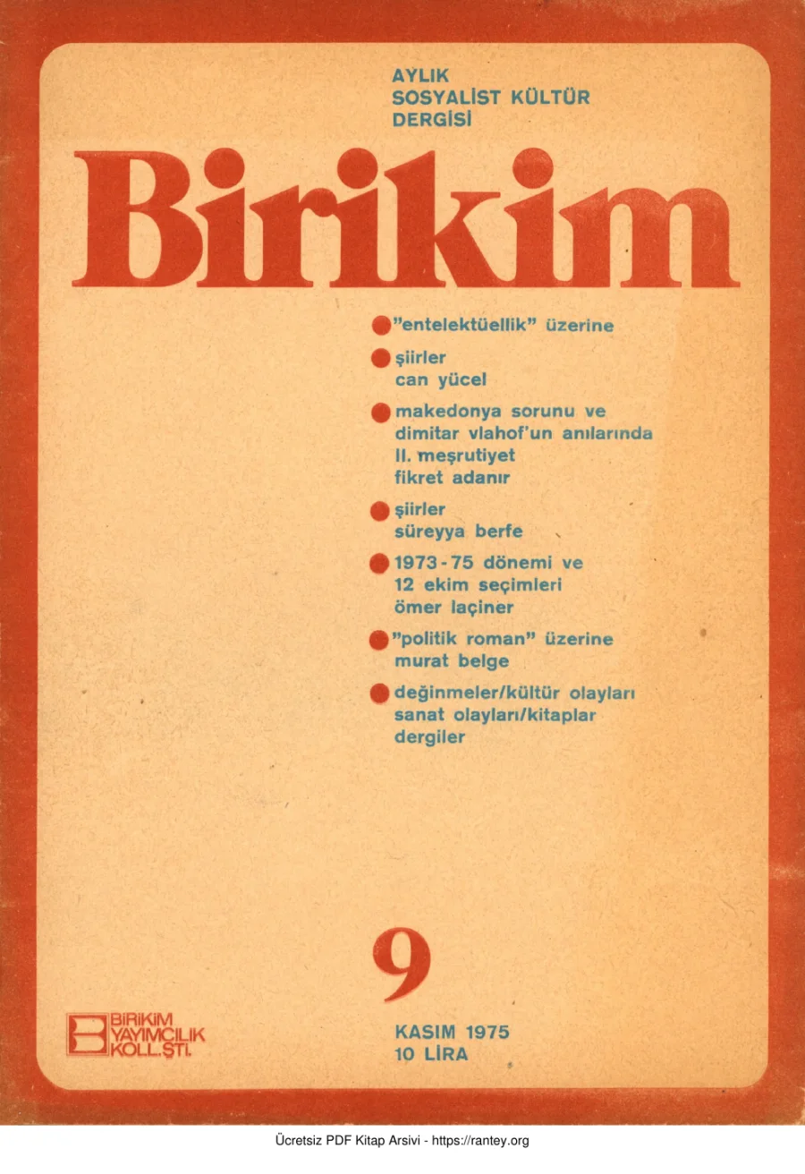 Birikim Sayı 009 1975 Kasım kapak görseli
