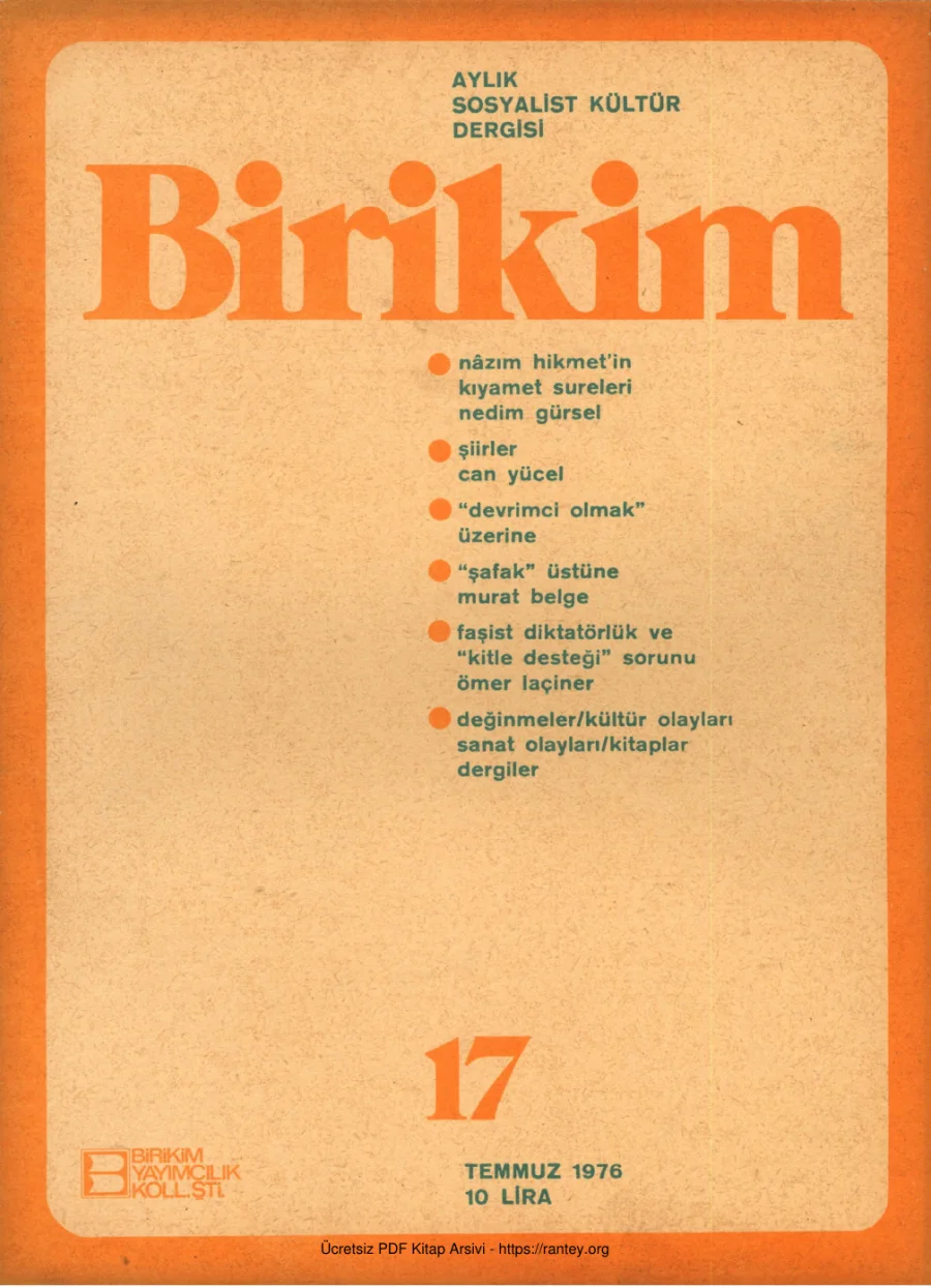 Birikim Sayı 017 1976 Temmuz kapak görseli