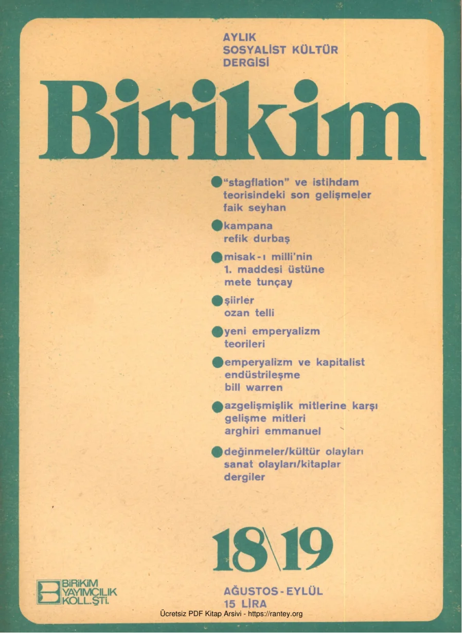 Birikim Sayı 018 019 1976 Ağustos Eylül kapak görseli