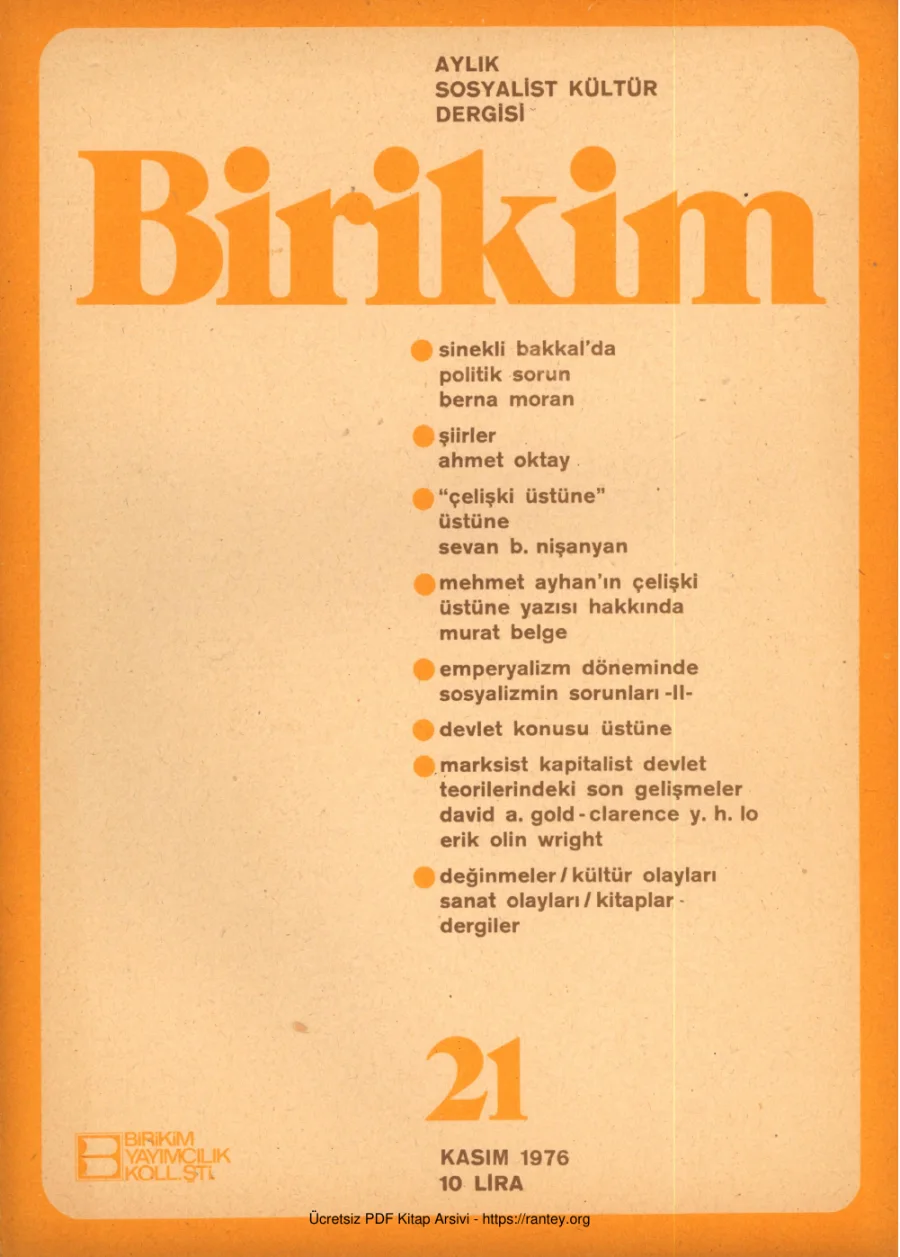 Birikim Sayı 021 1976 Kasım kapak görseli