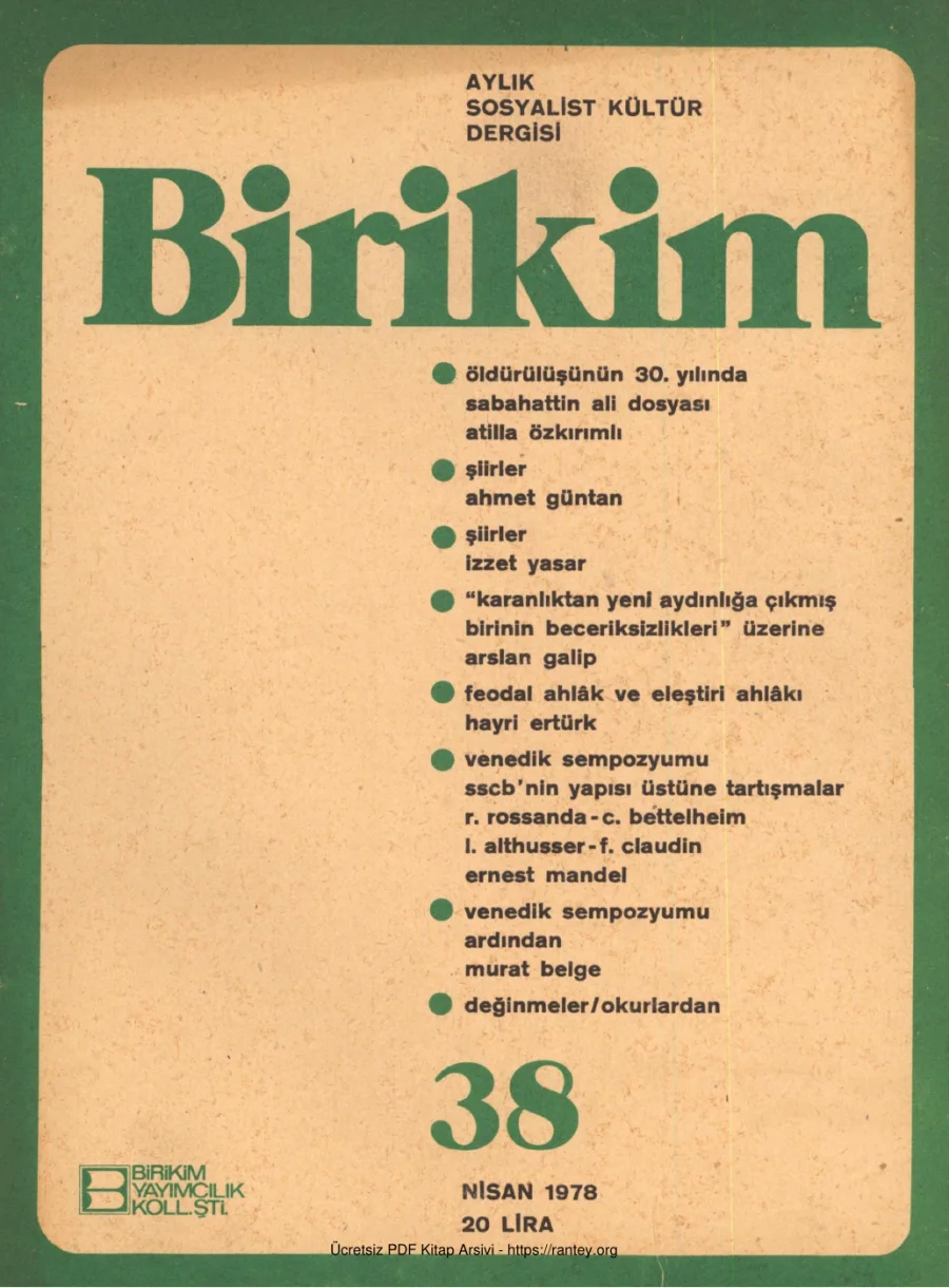 Birikim Sayı 038 1978 Nisan kapak görseli