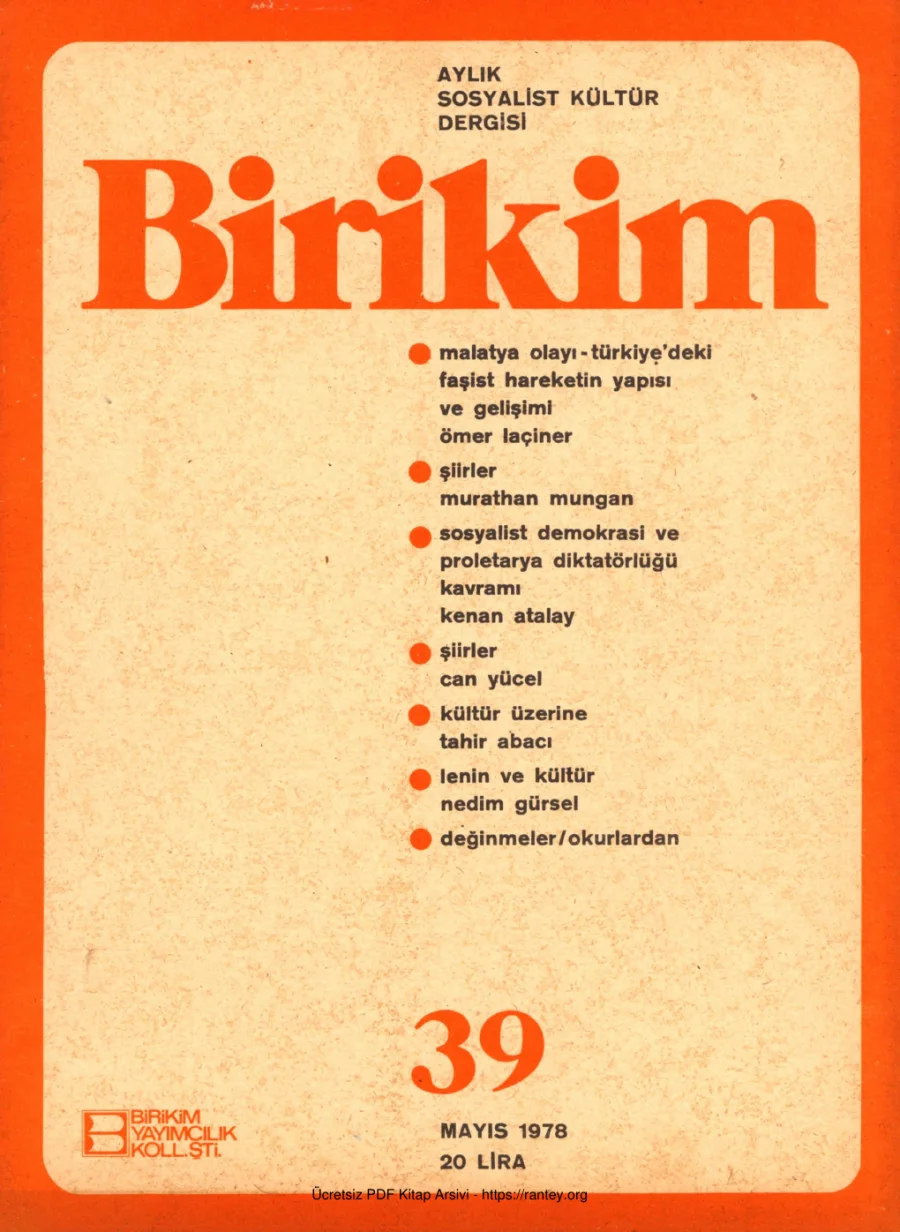 Birikim Sayı 039 1978 Mayıs kapak görseli