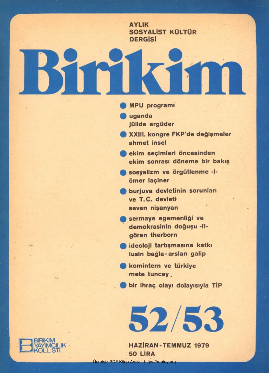 Birikim Sayı 052 053 1979 Haziran Temmuz kapak görseli