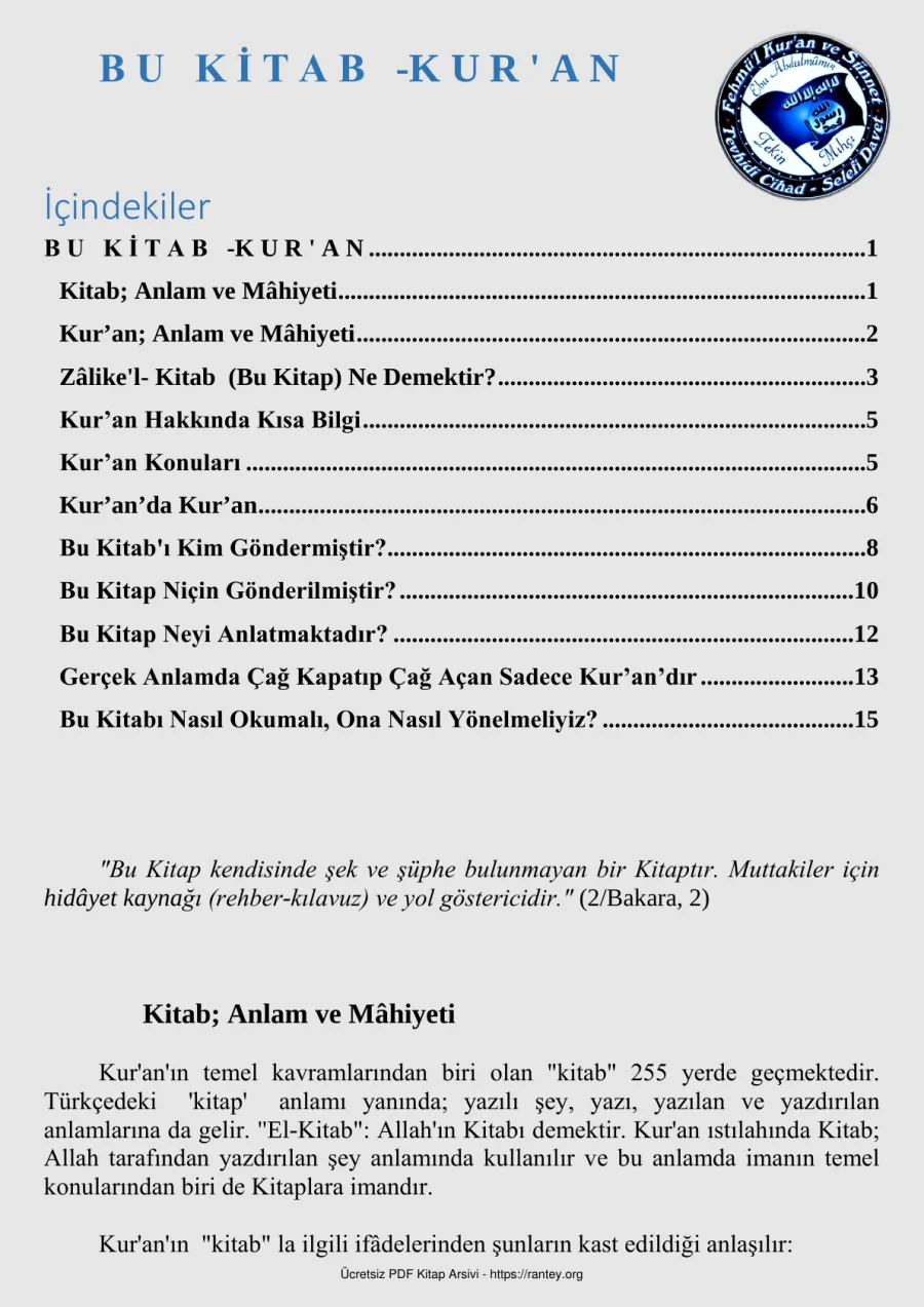 BU KİTAB KURAN KAVRAMI Ebu Abdulmumin Tekin Mıhçı kapak görseli