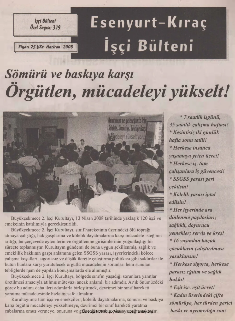 Bülteni İşçi Bülteni Özel Sayı 319 Haziran 2008 kapak görseli