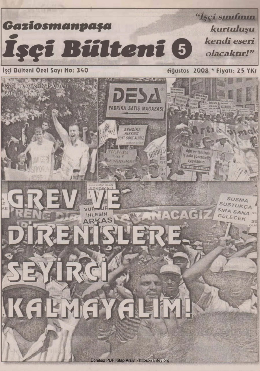 Bülteni İşçi Bülteni Özel Sayı 340 Ağustos 2008 kapak görseli